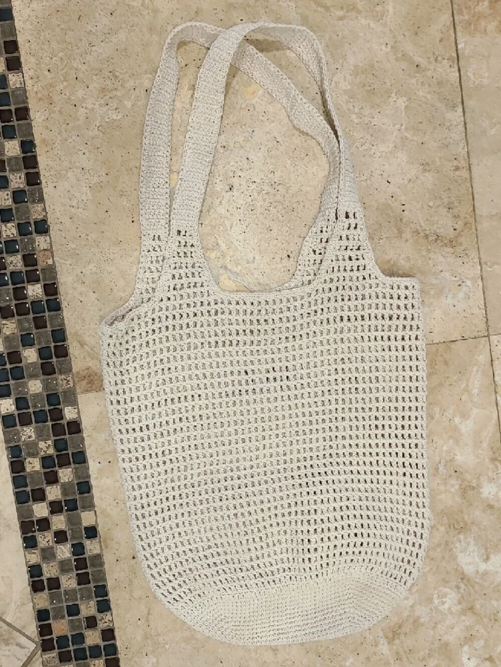 Bali Cream Crochet Tote with Black Lettering